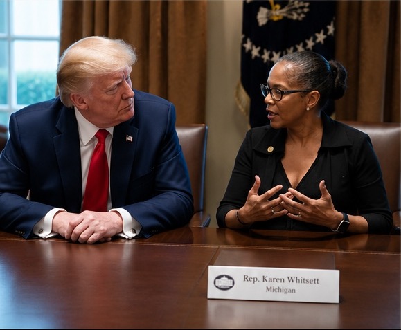 Karen Whitsett in conversation at a White House meeting