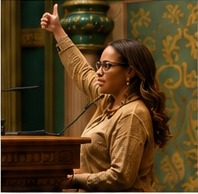 Karen Whitsett speaking at a podium